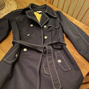 Loft, knee length button-up raincoat with belt